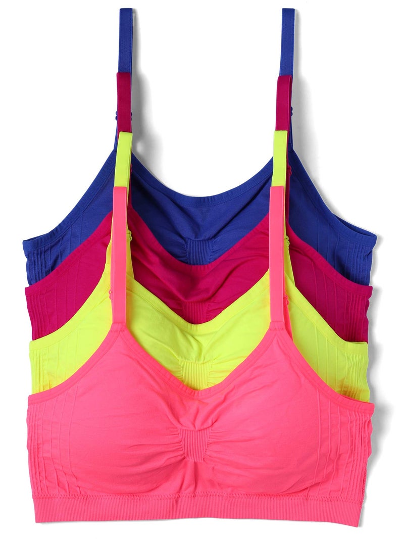 Kalon 4 Pack Women’s Nylon Spandex Removable Pads Comfort Cami Bras Wireless (S/M, Neons) - Image 1